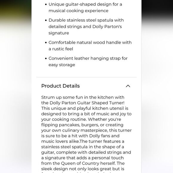 Dolly Parton Guitar Shaped Spatula w/Wooden Handle - Picture 2 of 5